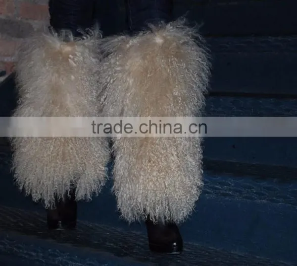 2016 Customed Boots Sleeves High Knee Fur Socks Fad Trend Mongolian Sheep Fur Leg Warmers