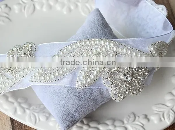 Wholesale Beaded Wedding Accessory Rhinestone Pearl Bridal Sash Jewelry Applique WA003 photo-2