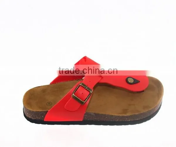 2015 Red Flip-flops Cork Outsole Lady Leather Sandal Shoes photo-3