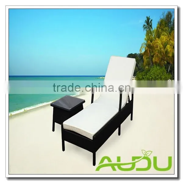 Audu Napoli Black Rattan Sun Loungers With Wood Handle photo-4