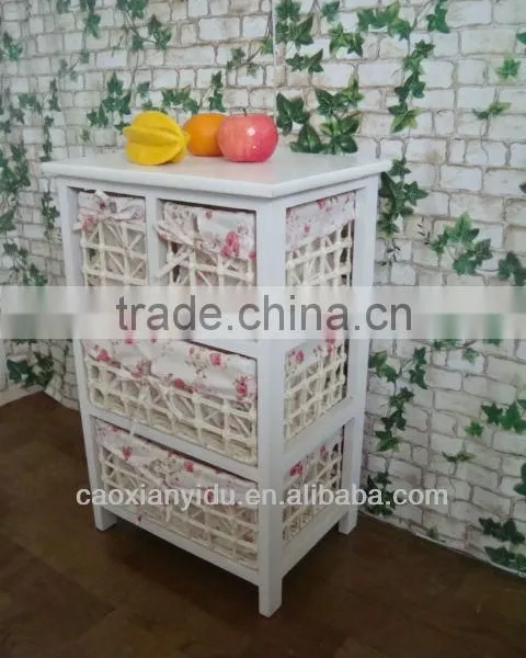 European Minimalist Garden Rattan Storage Cabinets Lockers Small White Wooden Storage Cabinet Wicker Drawers photo-3