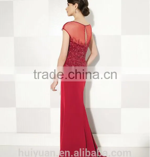 Red Satin Beaded Cap Sleeve Bridal Dress Bridal Gowns photo-2