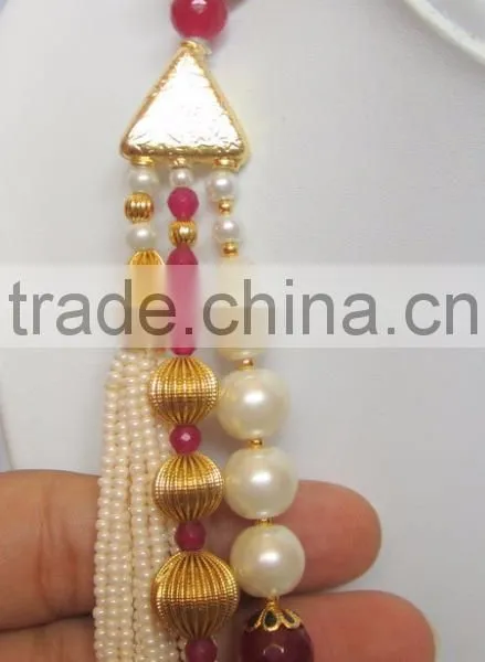 LONG Gold Plated Pearl Beads Necklace EARRING Set photo-2