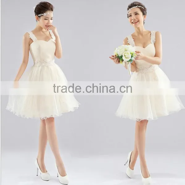 2017 Bridesmaid Short Dress Paragraph Shoulder Halter Sweet Dress Bride Lace Drilling Shoulder Wedding Dress photo-6