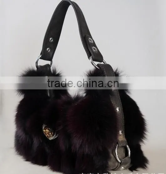 2016 New Arrival Fashion Factory Price Real Silver Fox Fur Lady Handbag photo-6