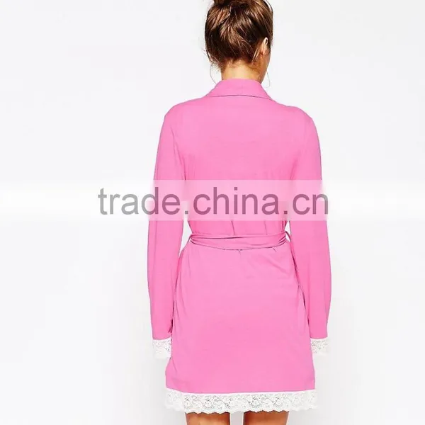 New Arrival Jersey Fabric Comfortable Fit Simple Robe Lace Trim Robe for Lady photo-2