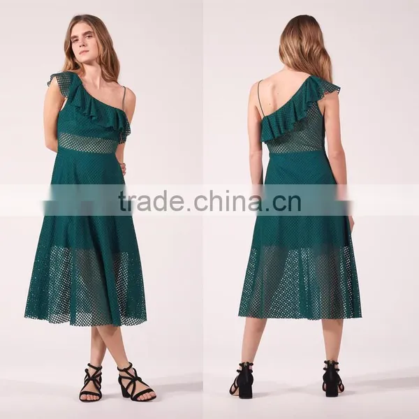 NEW DESIGN Ruffle at Sleeve and Neck Women Sexy Asymmetry Asymmetric Dress photo-2