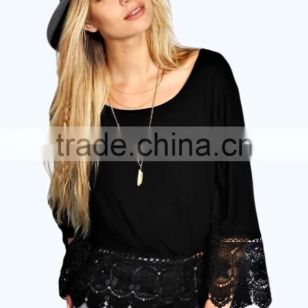 Fashion Women Lace Crochet Loose Tops 3/4 Sleeve Newest Shirt Kimono Casual Blouse For Wholesale 2017 photo-2