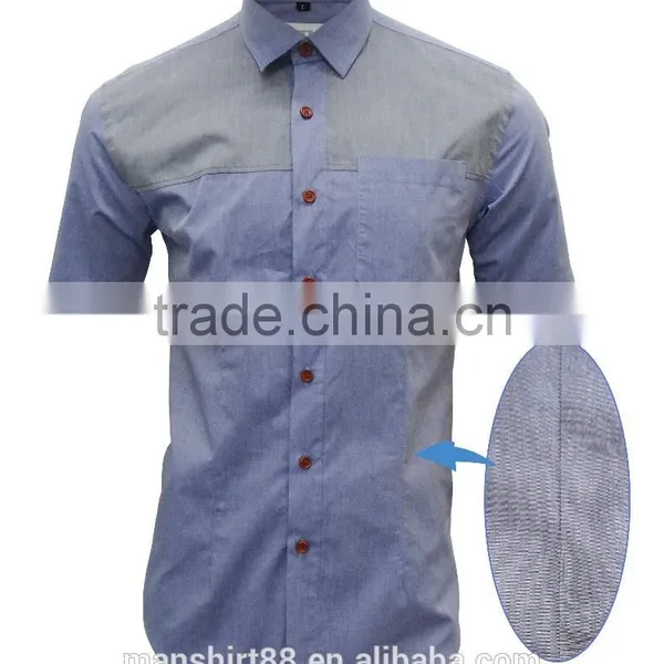 Chambray Front Contrast Short Sleeves Men Fit Casual Shirts for Summer photo-3