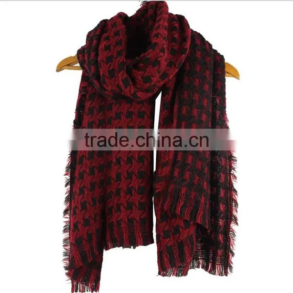 Women Soft Fringe Winter Plaid Cashmere Scarf photo-3