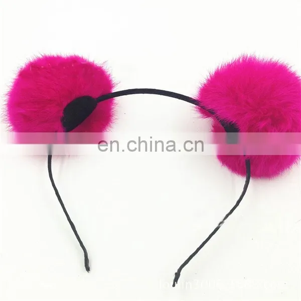 Cute Real Rabbit Fur Balls Headband Hand Made Round Fur Pompon Headband photo-4