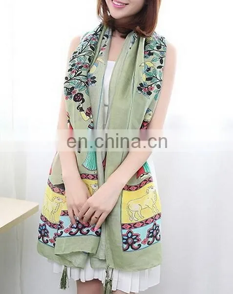 Ethnic Style Textile Fabric Tassels Scarves Mint Printed Oversize Women Fashion Scarves Cape photo-2