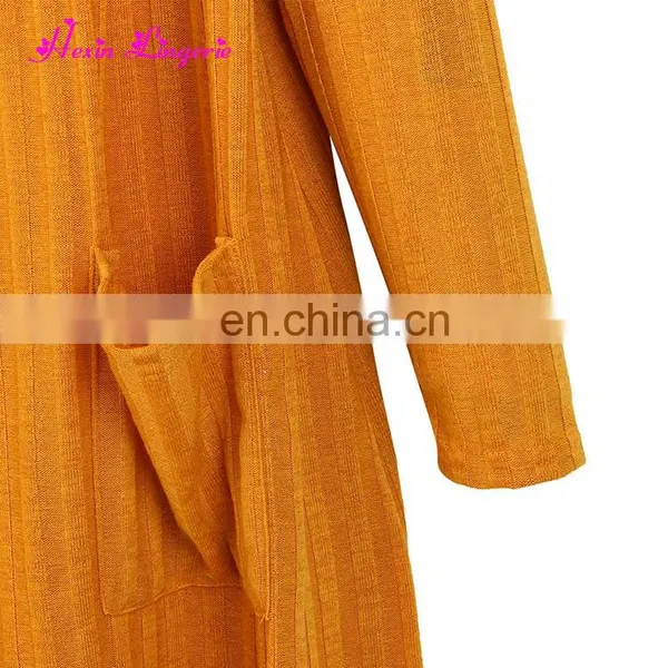 Best Selling Latest Yellow Long Kingtting Cardigan Blouse Women Tops photo-4