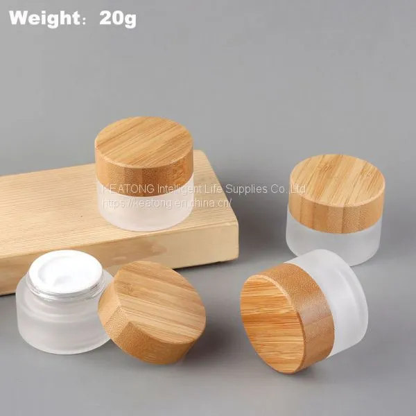 20g Cosmetic Glass Bottle Cosmetic Cream Jar With Bamboo Cap