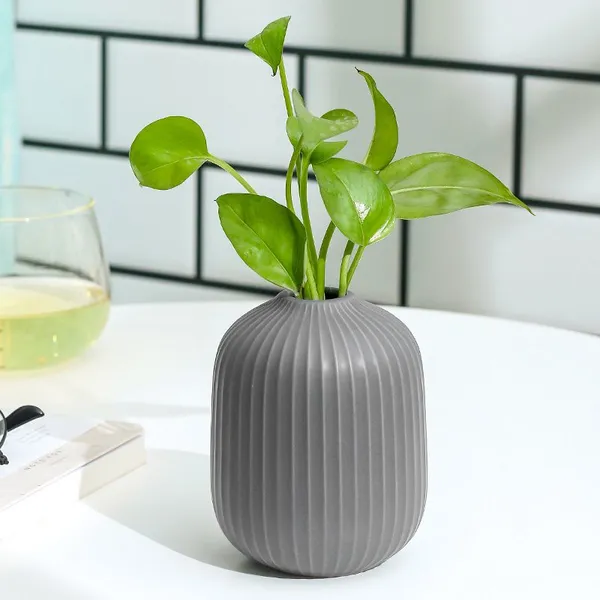 Ins Style Black And White Grey Stripe Contracted Ceramic Plant Vase, Home And Hotel Decoration photo-3