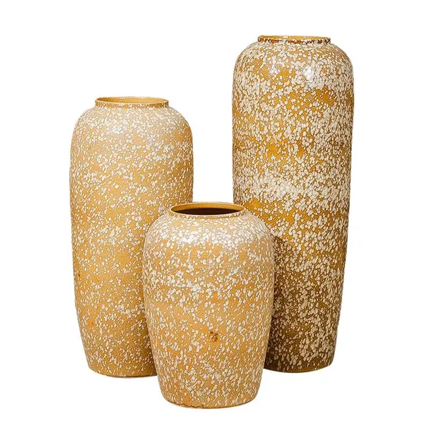 Mediterranean Style Hand Made Yellow Pottery Ceramic Flower Vase For Living Room Decor photo-5