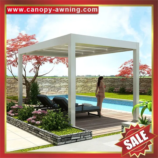 Outdoor Aluminum Alu Waterproof Louver Canopy Awning Louvre Motorized Opening Louvered Roof Pergola Pavilion Gazebo Sheter With LED Light photo-5