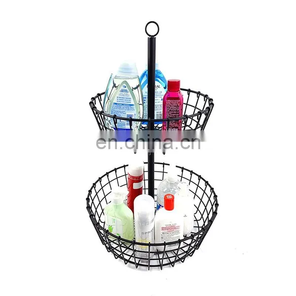 Modern Counter Top Round Fruit Basket 2 Tier Fruit Basket Metal Wire Banana Hanger Desktop Fruit Vegetable Basket photo-4