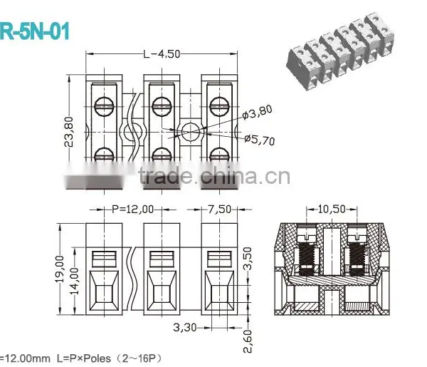 7poles Pitch 7.40mm Feed-Through Terminal Blocks Termin Block photo-2