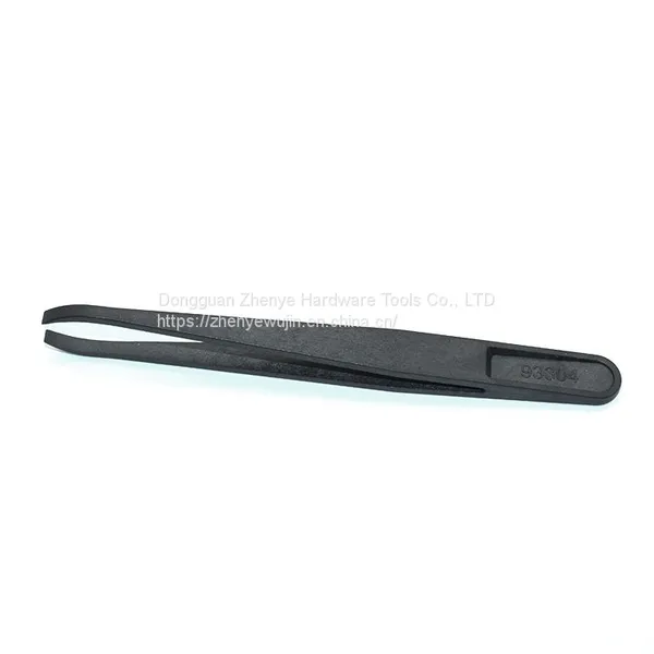 Plastic Tweezers Black Flat Head Elbow Pointed Flat Nose Round Head Plastic Anti-static Tweezers Carbon Fiber Tweezers 93304 photo-2
