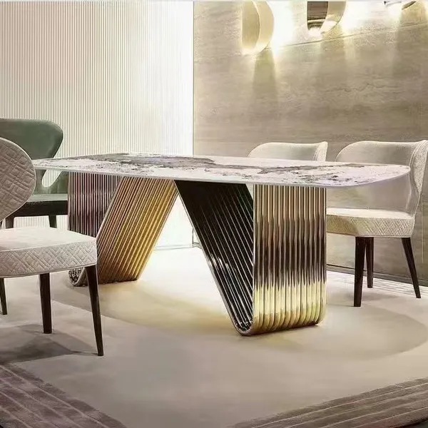 Top Qualityg Glass Table Hotel Furniture Stainless Steel Metal Base Popular Dining Table photo-3