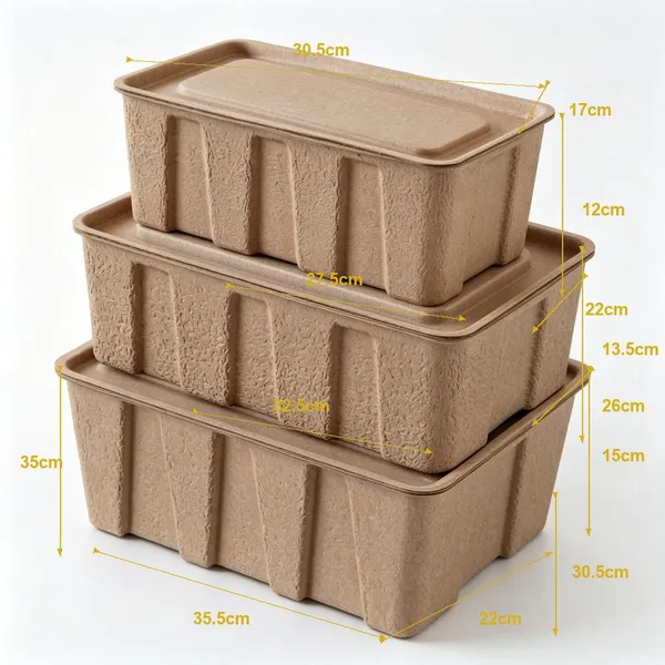 Custom Pulp Molding Storage Box, Recycled Pulp, Load Capacity 20kg, Stackable with Lid