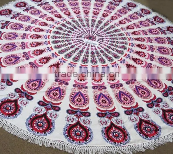 Ombre Mandala Round Beach Towel With Terry photo-6