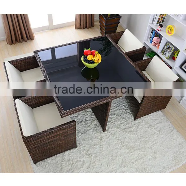 Simple Design Dining Room Furniture Garden 4 Chairs Rattan Wicker Outdoor Tea Dinning Table Set photo-3