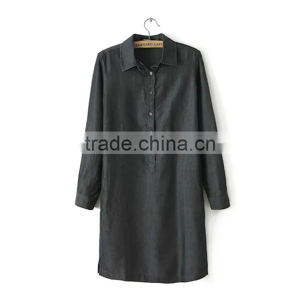 2015 Fashion High Quality New Women Denim Dress Plus Size Washed Loose Long Sleeve Jeans Dresses For Ladies Quality Choice photo-4