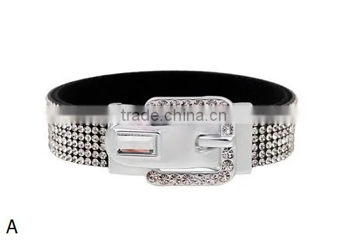 Trendy Women's Crystal Buckle Bracelet Leather/ photo-2