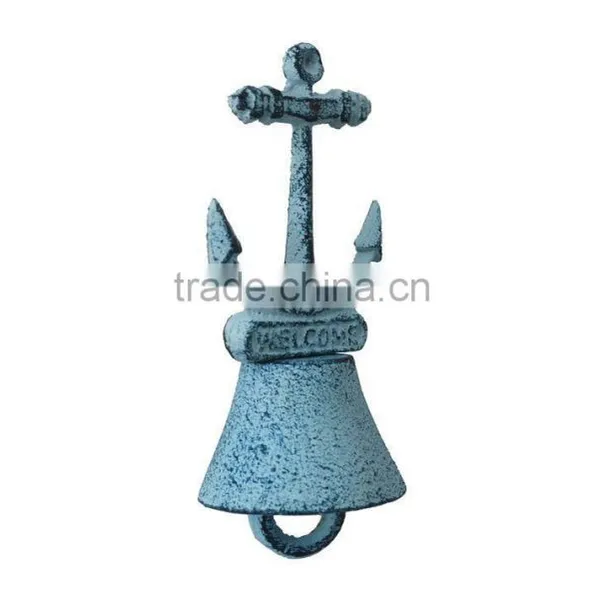 Nautical Dark Blue Whitewashed Cast Iron Anchor Hand Bell NBB 0021 photo-4