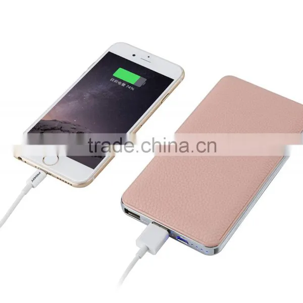 2016 High Quality Leather Surface Power Bank 12000mAh/10000mAh Slim Polymer Battery Charger photo-2