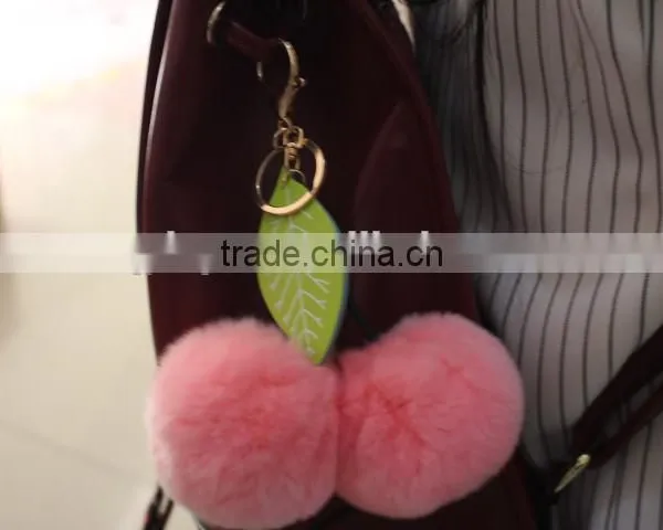 Ball Shape Rex Rabbit Fur Keyring/ Real Rex Fur Ball Key Chain With Pompoms for Bags photo-2