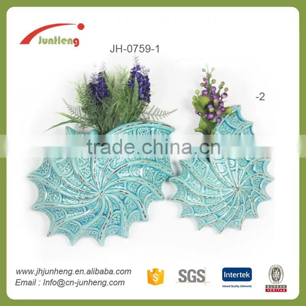 Home & Garden Glazed Blue Conch Decorative Ceramic Succulent Pots for Wall
