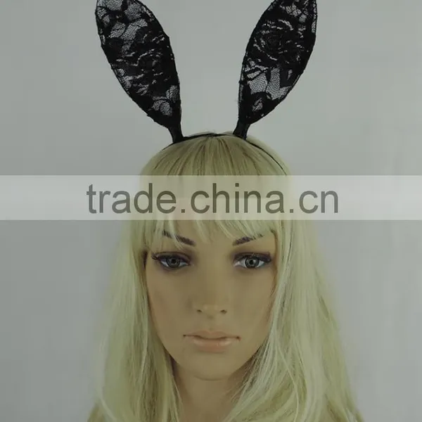 Costume Lace Black Rabbit Ears Women Headbands Hair Accessory for Party