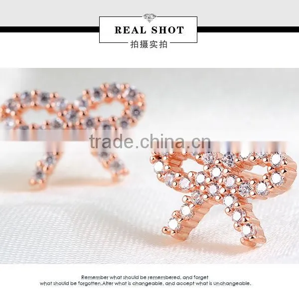 925 Sterling Silver Rose Gold Plated Ribbon Bowknot Ear Studs for Women photo-4