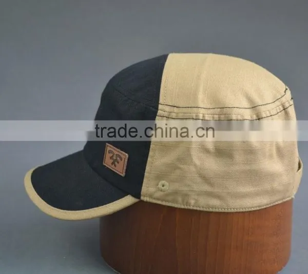 100% Cotton Canvas Army Cap With Embossed pu Leather photo-3