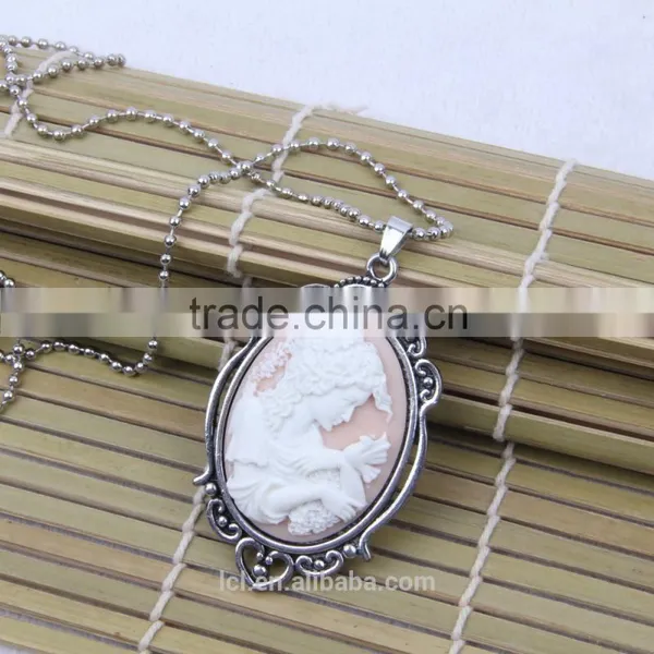 Fashion Jewelry Necklace Steampunk Necklace Pink Beauty Silhouette Silver Cameo Pendant 2015 New Party Dress Made in China Yiwu photo-3