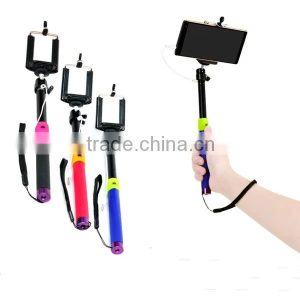 Unique Extendable Cable Take Pole Selfie Camera Monopod Tripod With Built-in Shutter Button For IOS/Android Phones photo-6