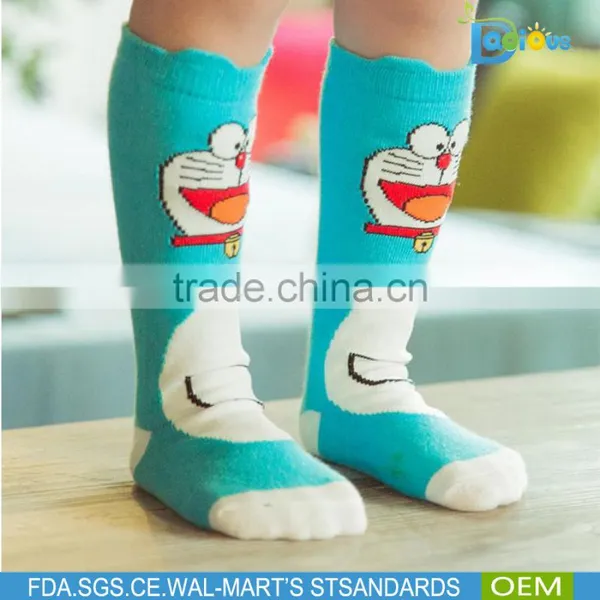 Cheap Best Quality Girls Knee High Socks Cartoon Blue Cat Long Socks for 0-6 Years photo-2
