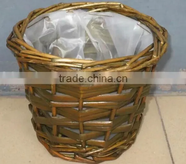 100%Handmade Plastic Lined Grey Wicker Baskets for Plants Wicker Flower Plant Pot photo-6