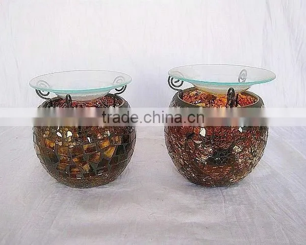 Top Quality Red Color Christmas Ball Hand Made Glass Mosaic Oil Burner photo-2