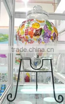 Large Dispenser Embossed Glass Jar With Metal Stand photo-3