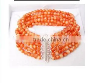 Wholesale 6 Rows 18" 5mm Coral Beads Necklace Jewelry Set photo-2
