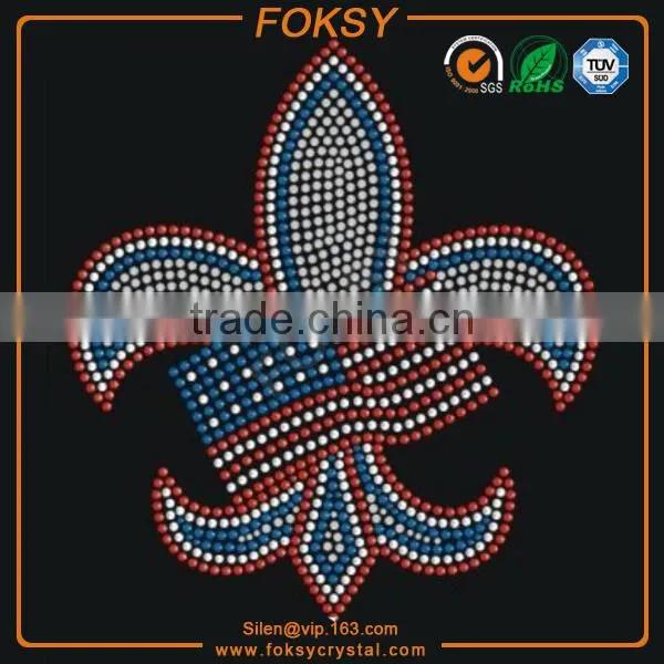 USA Flag in Fleur de Lis Iron on Nailhead Transfers