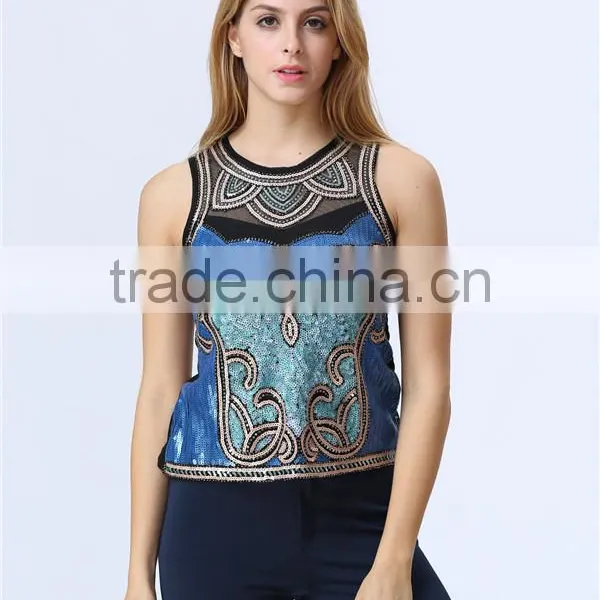 New Design Ladies Heavy Sequin Embroideried Embellishment Beaded Top photo-5