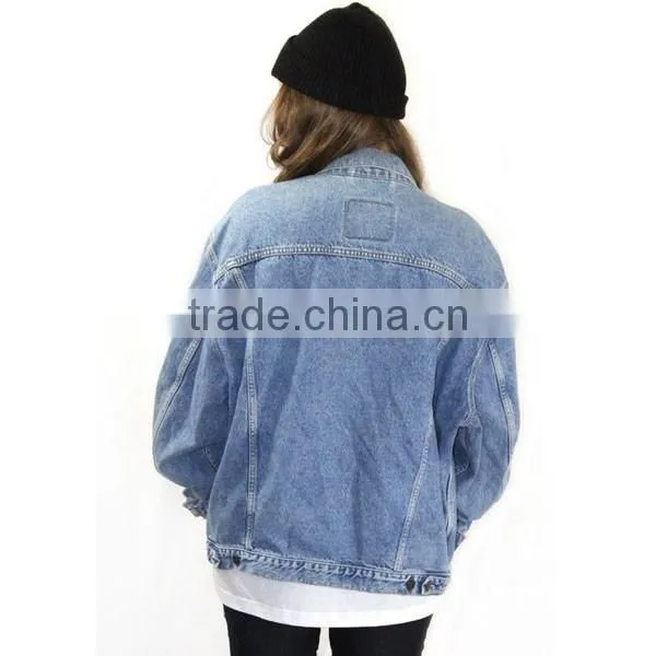 China Clothing Button Down Light Blue Blue Oversize Women Denim Jacket photo-3