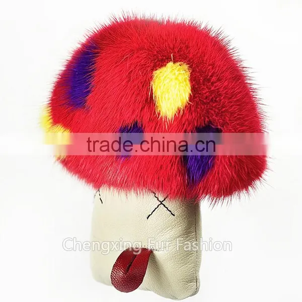 CX-R-01 Mink Fur Mushroom Mobile Phone Strap Custom Key Ring photo-4