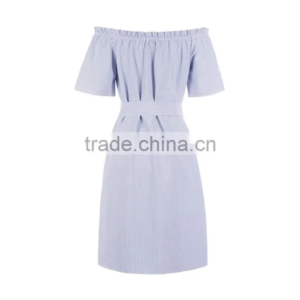 Maxnegio off Shoulder Striped Dress With Embroidery for Girls photo-4