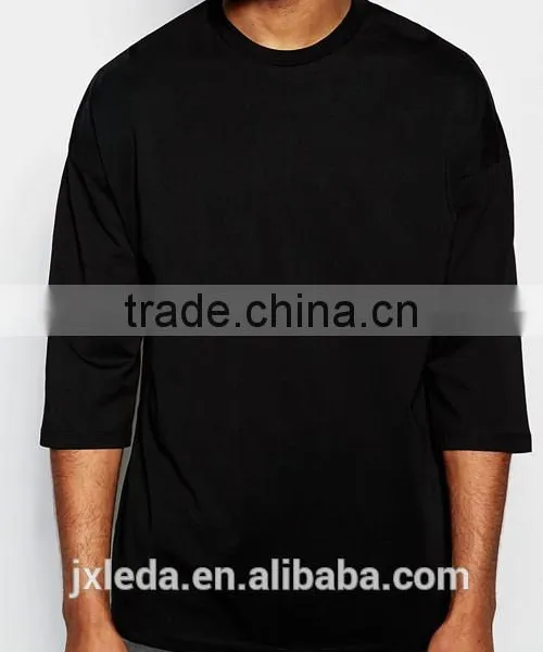 Men Oversized 3/4 Sleeves Dropped Shoulders Black T-shirt OEM Supplier in China photo-3
